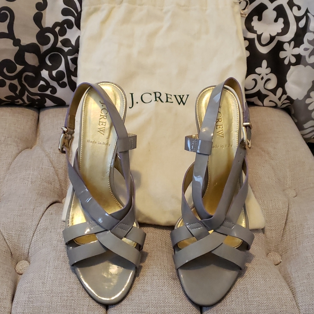 J. Crew Elodie Patent Leather Stacked Heel Sandal
